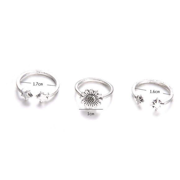 **ALIZ* 3-Pc Silver Star x Flower Fashion Ring Set - Picture 6 of 6